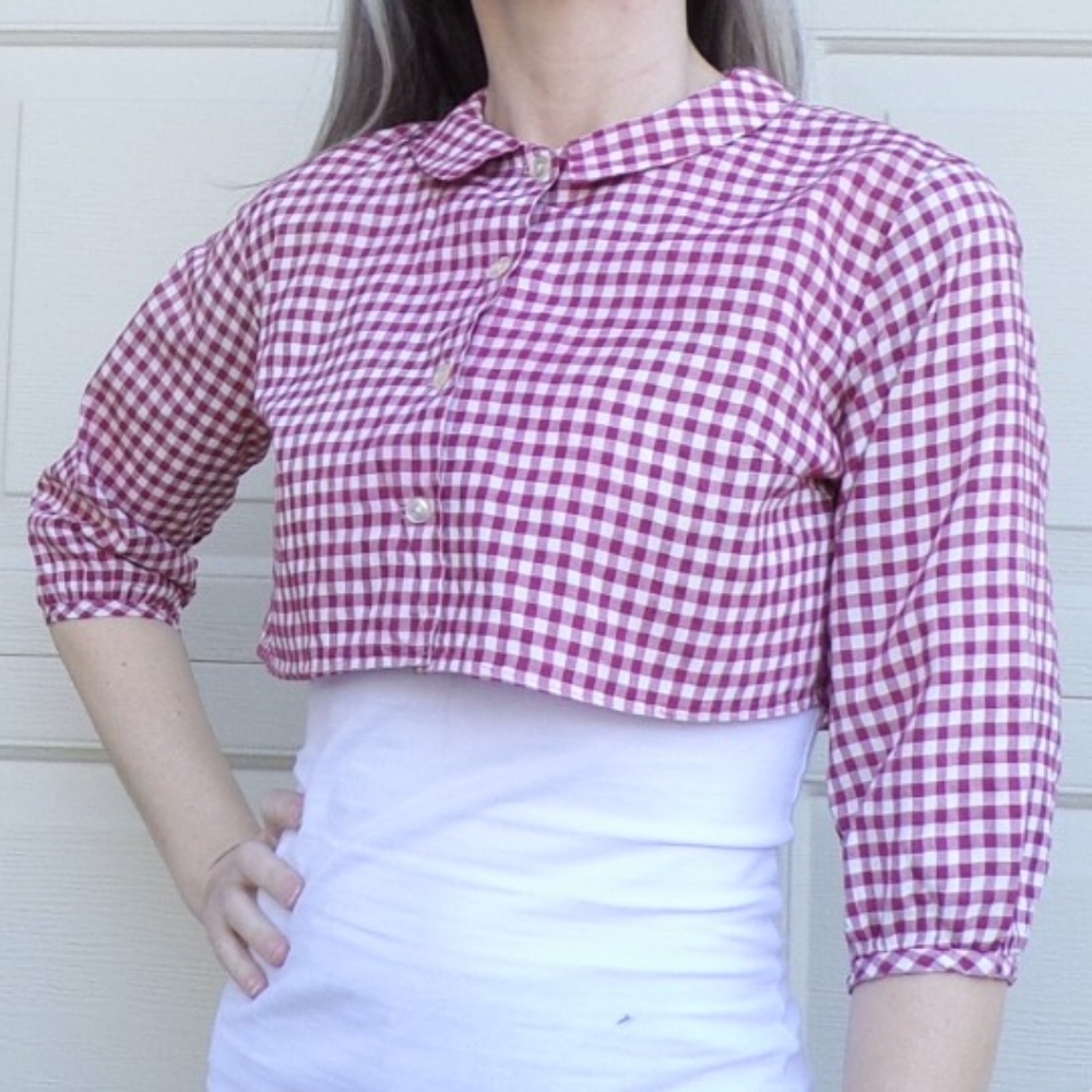 vintage RED GINGHAM cropped blouse S M